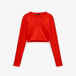 NWT Zara M Red Long Sleeve Crop Top